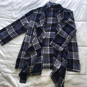Black, white, and blue plaid wrap